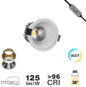 Faro da Incasso 12W Foro Ø75mm Bianco IP40 CCT BRIDGELUX LED 3 Parabole Colore Bianco Variabile CCT