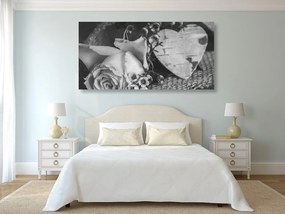 Stampa su tela – Rose e cuore in stile vintage in bianco e nero