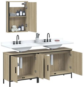 Set mobili da bagno 3 pz rovere sonoma in legno multistrato