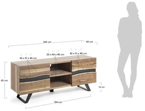 Kave Home - Mobile TV 2 ante Uxia in legno massello di acacia e acciaio finitura nera 160 x 65 cm