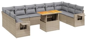 Set divani da giardino 11 pz con cuscini beige in polyrattan