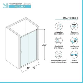 Porta doccia nicchia 120 cm scorrevole con vetro in cristallo trasparente Ted
