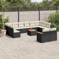 Set Divani da Giardino 13pz con Cuscini Nero in Polyrattan 3258850