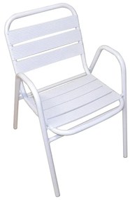 Sedia da giardino in alluminio con braccioli Calipso, seduta in alluminio bianco