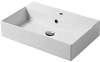 Lavabo rettangolare da appoggio o sospeso in ceramica bianca lucida 60x40 cm con foro per rubinetto Disegno-Ceramica