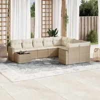 Set Divano da Giardino 10 pz con Cuscini Beige in Polyrattan 3219448