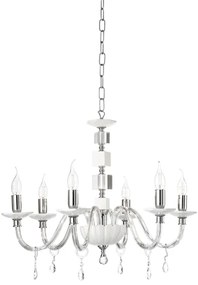 Lampadario sospeso LIVIA in vetro e cristallo D70 cm Bianco 6 luci
