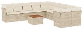 Set divani da giardino 11 pz con cuscini beige in polyrattan