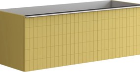 Mobile da bagno sospeso sotto lavabo Pixel grid2 cassetti L 120 x H 40 x P 45.5 cm giallo laccato opaco, con maniglia alluminio brillante