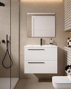 Mobile da bagno sotto lavabo VISOBATH Mia bianco laccato opaco L 70 x H 55 x P 39.5 cm 2 cassetti, lavabo posizionabile centralmente non incluso