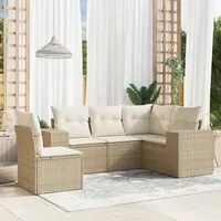 Set Divano da Giardino 5 pz con Cuscini Beige in Polyrattan 3222567