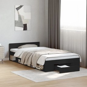 Giroletto con cassetto nero 90x190 cm in legno multistrato