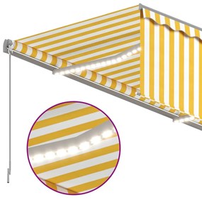 Tenda Sole Retrattile Manuale Parasole LED 3x2,5m Gialla Bianca