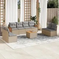 Set Divano da Giardino 9 pz con Cuscini Beige in Polyrattan 3227578