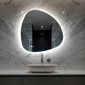Specchio irregolare con illuminazione 64×64 cm, doppio colore, interruttore touch, tappetino riscaldante