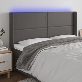 Testiera A Led Grigio 183x16x118/128 Cm İn Similpelle /