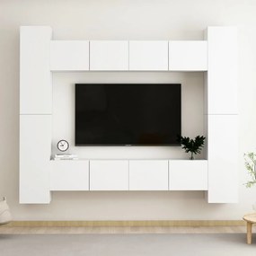 Set Mobili Porta Tv 8 Pz Bianco İn Legno Multistrato /