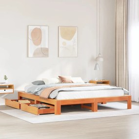 Giroletto Senza Materasso Marrone Cera 200x200 Cm Legno Di Pino /