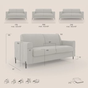 Ortensia divano letto materasso H18 cm con piedi alti in elegante microfibra smacchiabile T11 verde