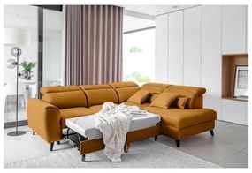 Divano angolare giallo allungabile/con contenitore (con penisola a destra/a L) e rivestimento in velluto Noble – ELTAP