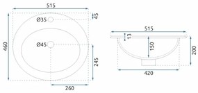 REA-U4122 - Lavabo da incasso DALIA 46x51,5 cm ceramica/bianco lucido