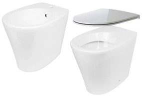 Coppia sanitari filomuro scarico a pavimento e a parete BARBY WC: P 52.5 x L 36 x H 42 cm, bidet: P 36 x L 53.5 x H 42 cm