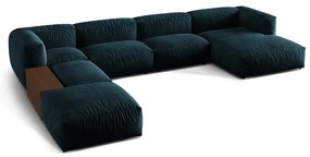 Divano angolare componibile blu scuro (con penisola a sinistra/a U) con rivestimento in velluto Martina – Micadoni