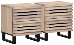 Comodini 2pz 40x34x46 Cm İn Legno Massello Di Mango Sbiancato /