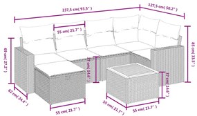 Set divani da giardino 7 pz con cuscini beige in polyrattan