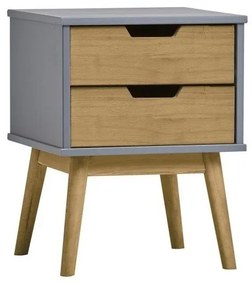 Comodino grigio-marrone in legno di pino massiccio Baku - Marckeric