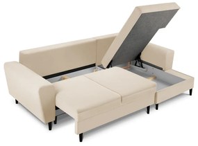 Divano letto in velluto a coste beige, angolo destro Moghan - Micadoni Home