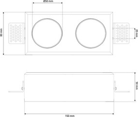 Portafaretto Rettangolare 150x80mm 2xGU10 in Gesso Effetto Tondo