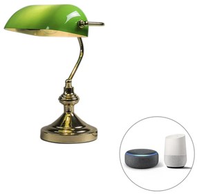 Lampada da tavolo intelligente ottone con vetro verde incl. Wifi P45 - Banker