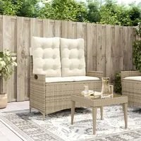 Panca Reclinabile da Giardino con Cuscini Beige in Polyrattan 368239