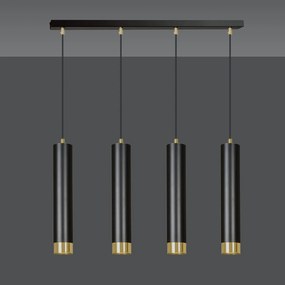 Lampadario 4 Luci Brunilde In Acciaio Nero E Tubolari In Nero E Oro