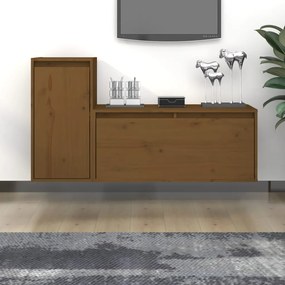 Mobili Porta Tv 2 Pz Marrone Ambra İn Legno Massello Di Pino /