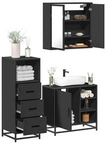 Set Mobili Da Bagno 3 Pz Nero İn Legno Multistrato /