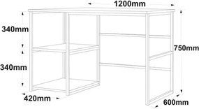 Scrivania Industrial Con Ripiani Laterali 120x60x75H Oro E Bianco Voyage