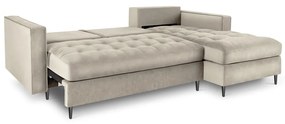 Divano letto angolare in velluto beige, angolo destro Santo - Milo Casa