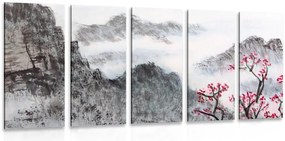Quadri 5 pezzi – Paesaggio cinese nella nebbia