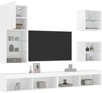 Mobili TV a Muro con LED 5pz Bianchi in Legno Multistrato 3216675