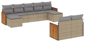 Set Divano da Giardino 9 pz con Cuscini Beige in Polyrattan