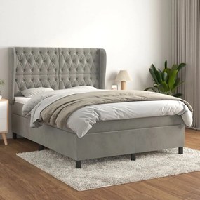 Giroletto A Molle Con Materasso Grigio Chiaro 140x200cm Velluto /