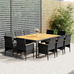 Set da pranzo per giardino 11 pz in polyrattan grigio