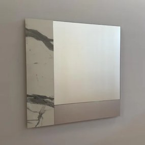 Specchio moderno quadrato 80 cm effetto marmo bianco e foglia argento - KEIRA