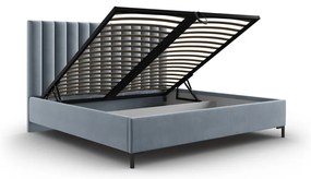 Letto matrimoniale imbottito blu chiaro con contenitore con griglia 160x200 cm Casey - Mazzini Beds