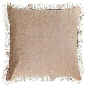 Kave Home - Fodera cuscino Abinadi in cotone e lino frange beige 45 x 45 cm