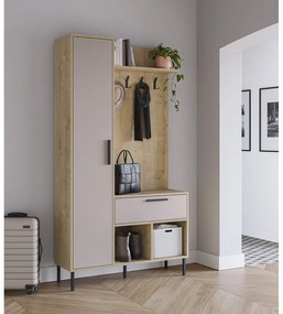 Set da ingresso effetto rovere con decoro crema-naturale 108x195x35 cm Heidy - Marckeric