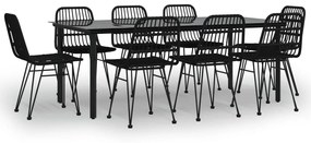Set da pranzo da giardino 9 pz nero in polyrattan