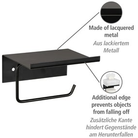 Porta carta igienica in metallo nero autoportante con ripiano Desulo - Wenko